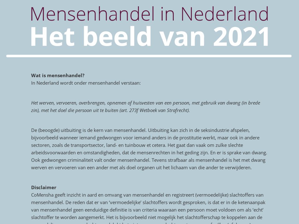 Mensenhandel in Nederland - Het beeld van 2021